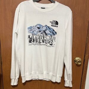 The North Face Crewneck Sweatshirt - White with Blue Mountain Graphic
